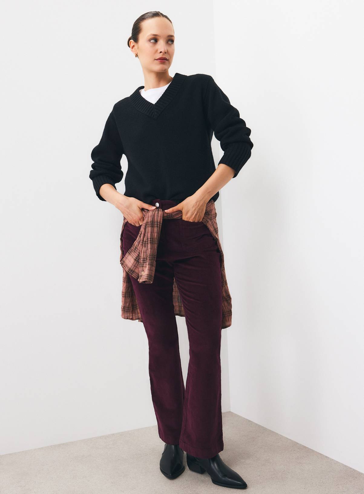 Dark Red Patch Pocket Flare Cord Trousers 22 - Image 2